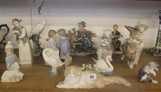 Six Lladro groups/ figures, Nao figures and 2 Capodimoute tramps